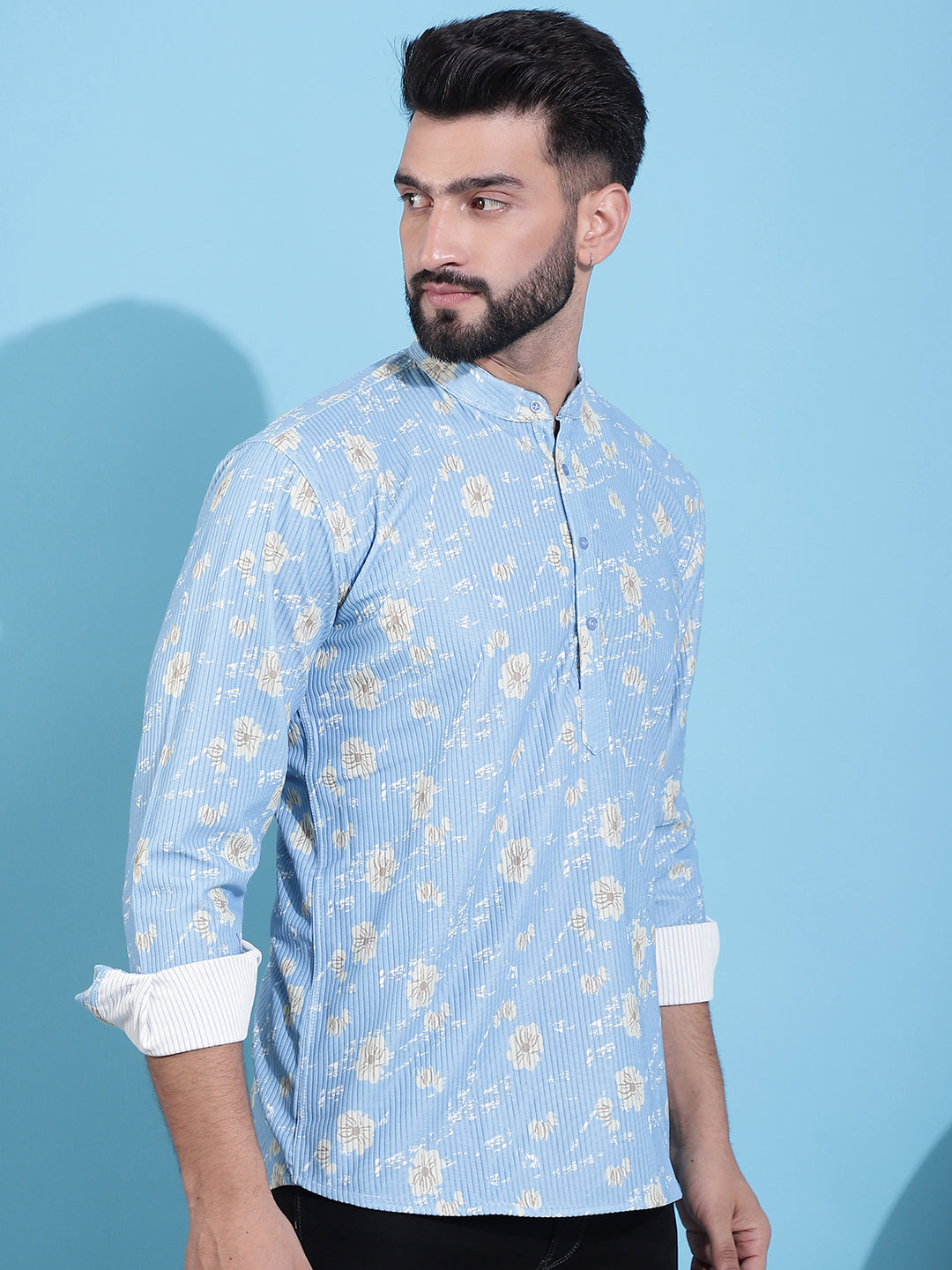 Men's Printed Corduroy Short Kurta - Taantav