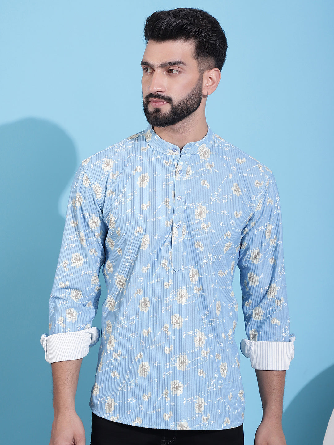 Men's Printed Corduroy Short Kurta - Taantav