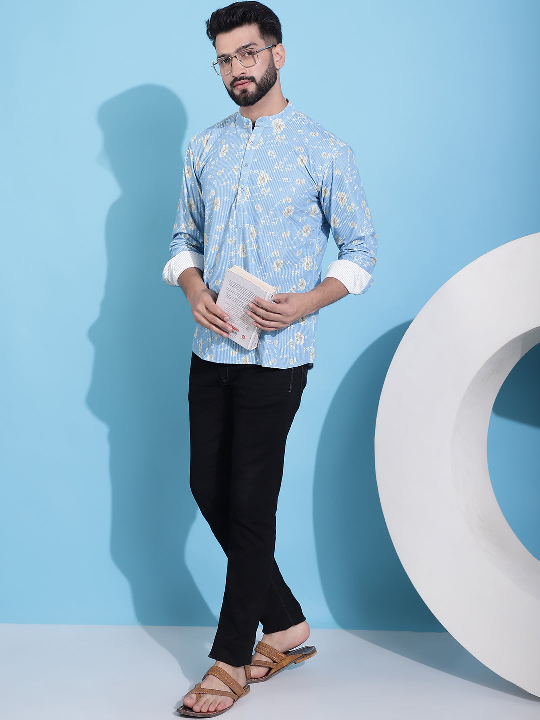 Men's Printed Corduroy Short Kurta - Taantav