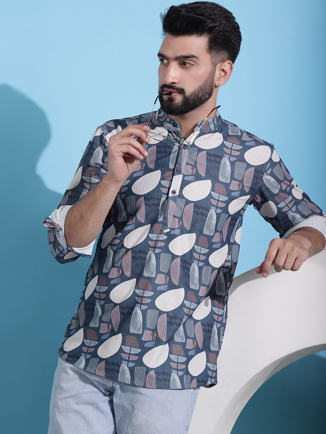 Men's Printed Corduroy Short Kurta - Taantav