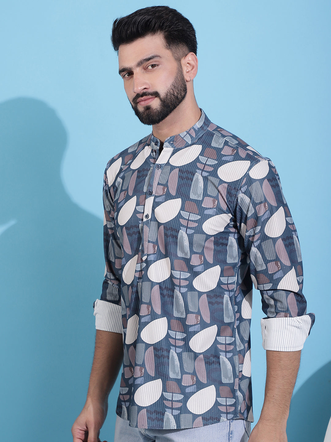 Men's Printed Corduroy Short Kurta - Taantav