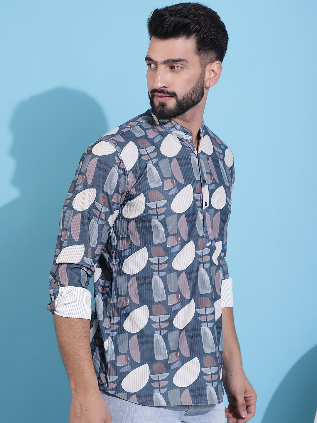 Men's Printed Corduroy Short Kurta - Taantav