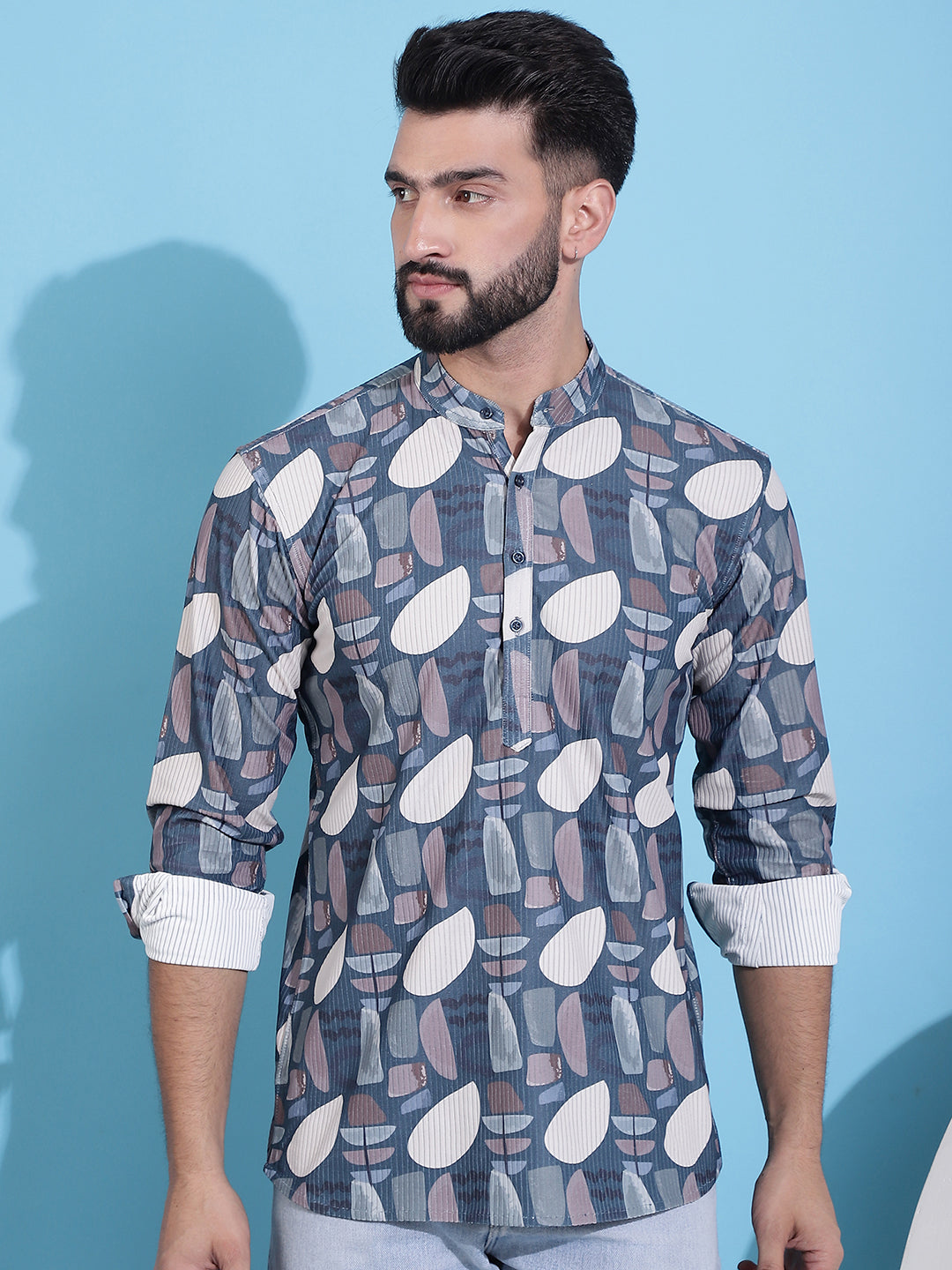 Men's Printed Corduroy Short Kurta - Taantav