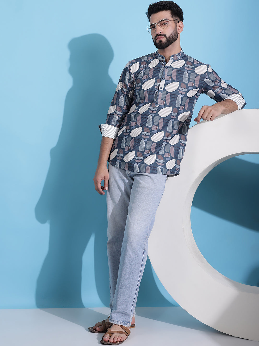 Men's Printed Corduroy Short Kurta - Taantav