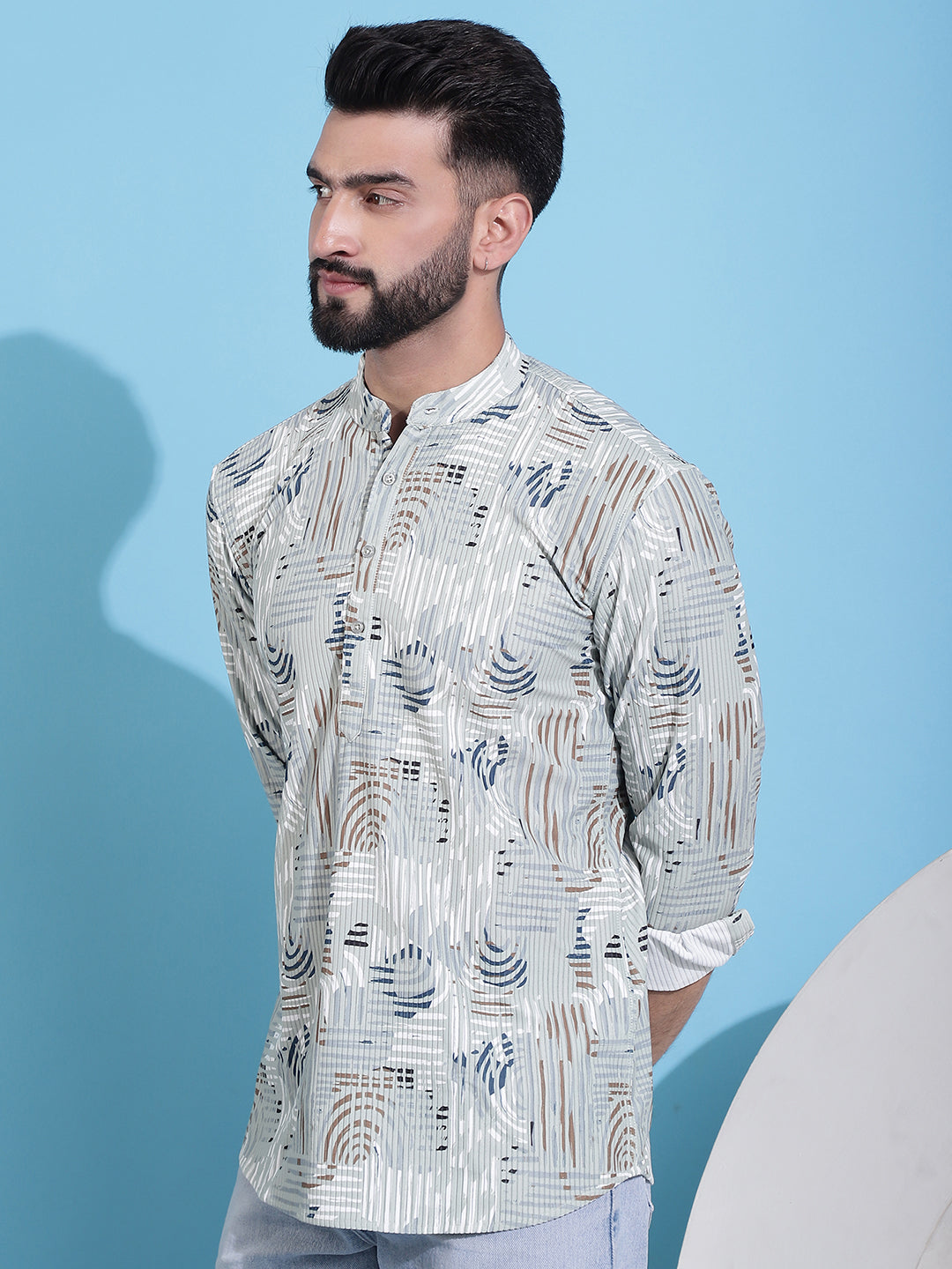 Men's Printed Corduroy Short Kurta - Taantav