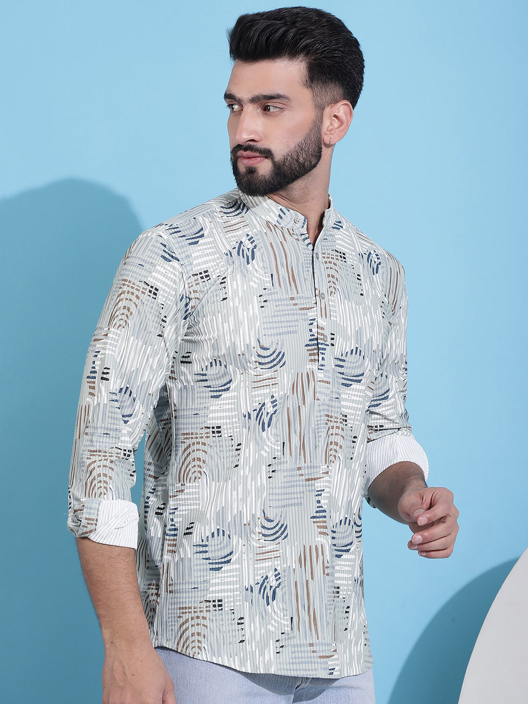 Men's Printed Corduroy Short Kurta - Taantav