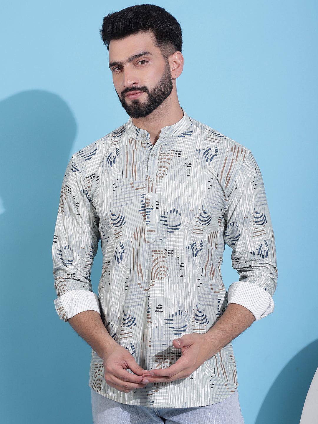 Men's Printed Corduroy Short Kurta - Taantav