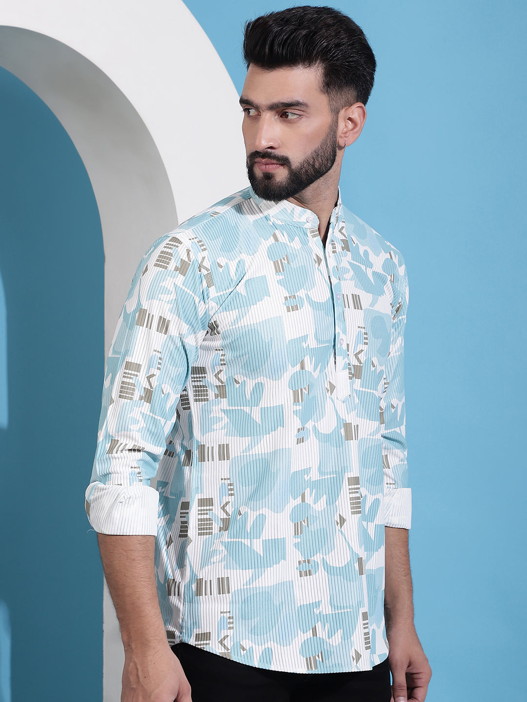 Men's Printed Corduroy Short Kurta - Taantav