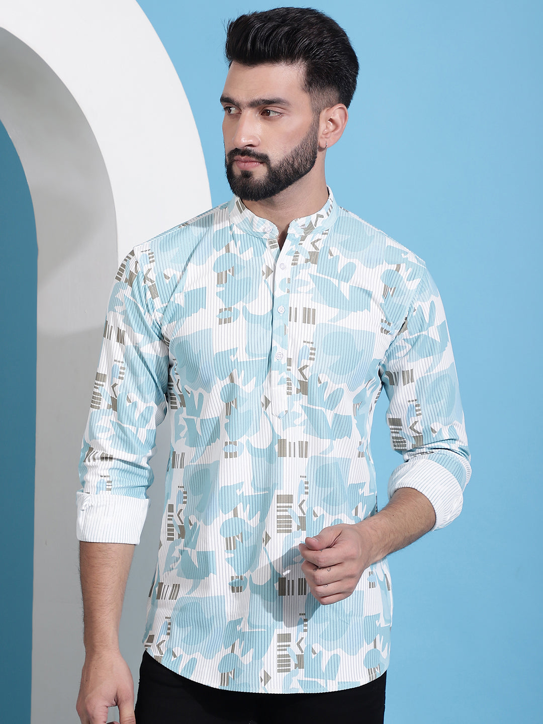 Men's Printed Corduroy Short Kurta - Taantav