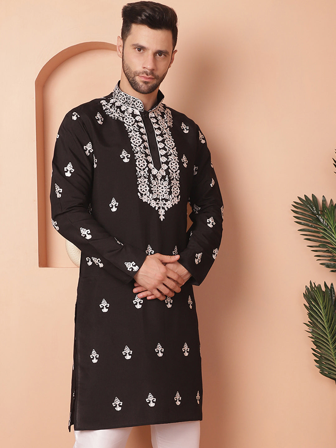 Men's Black Chikankari Embroidered Kurtas - Taantav