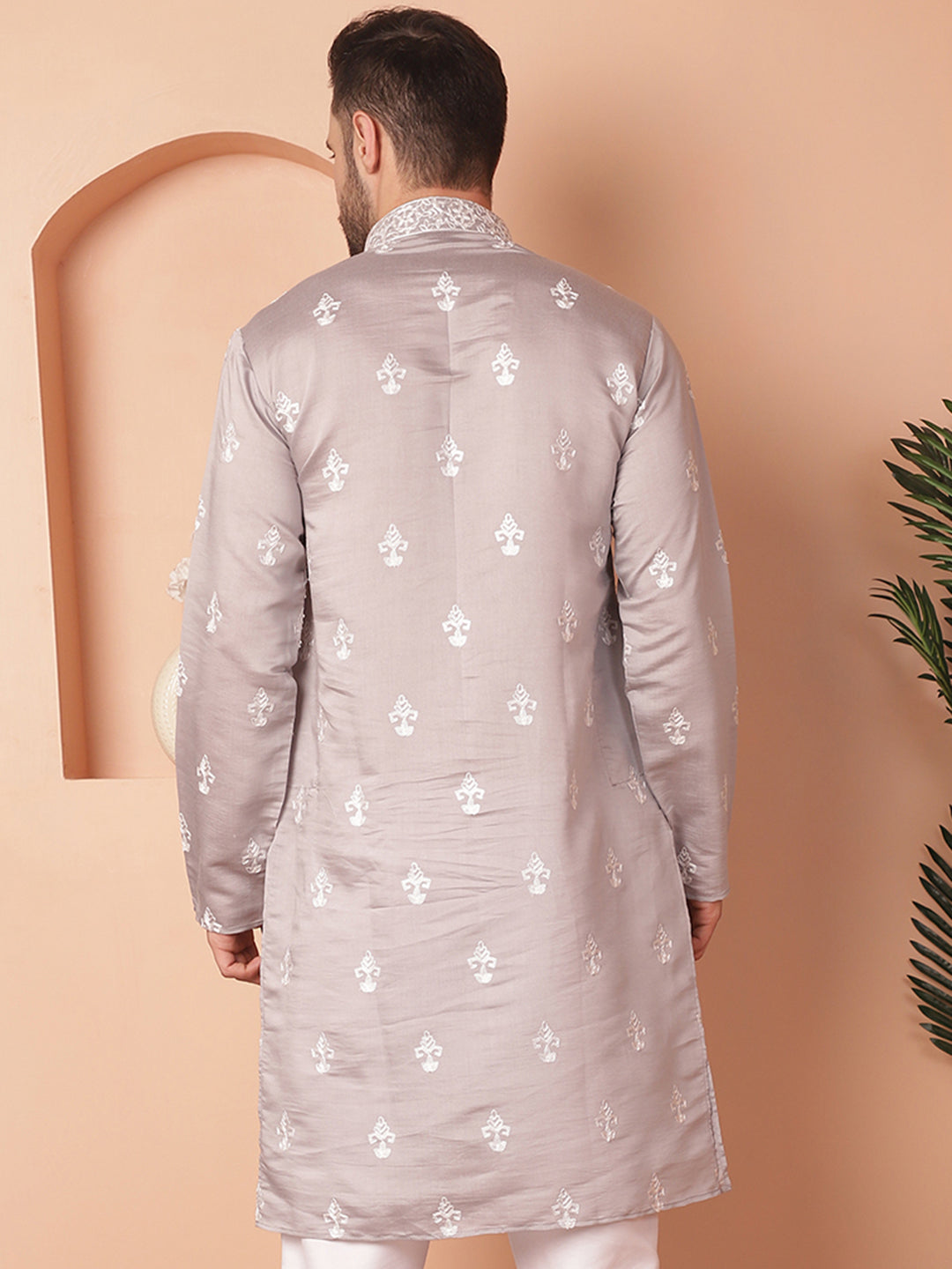 Men's Grey Chikankari Embroidered Kurtas - Taantav