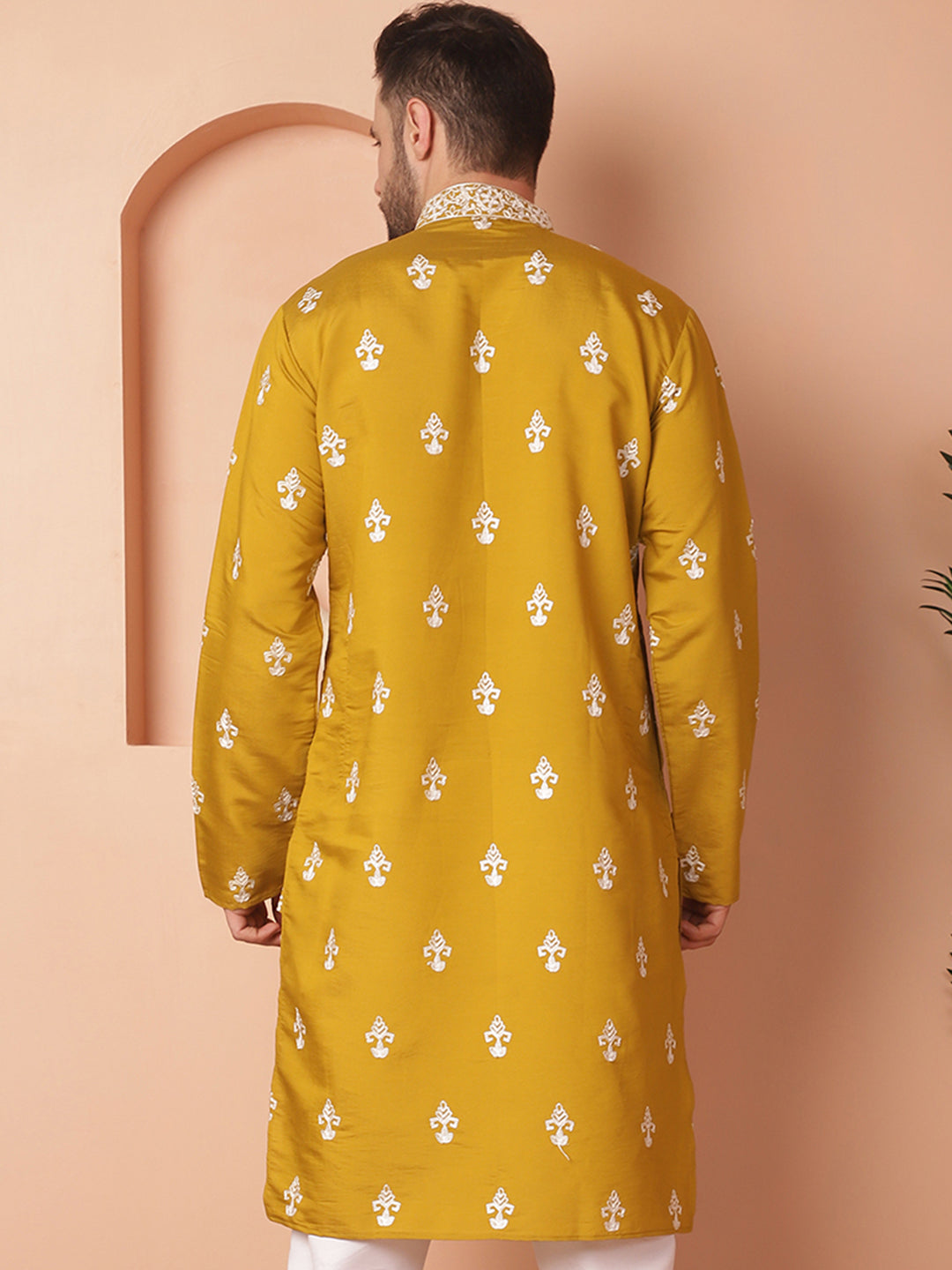 Men's Mustard Chikankari Embroidered Kurtas - Taantav