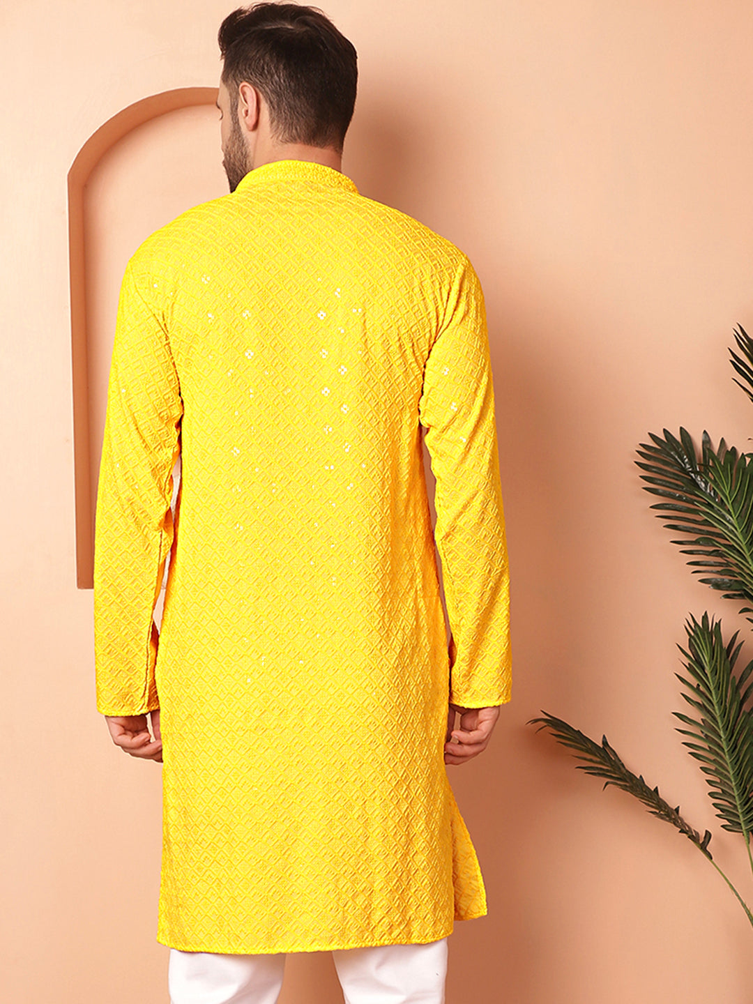 Men's Yellow Embroidered and Sequence Kurtas - Taantav