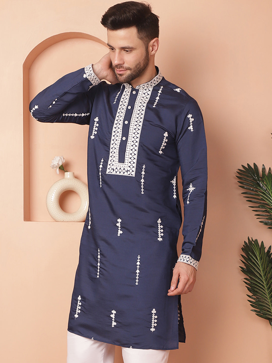 Men's Collar Chikankari Embroidered Kurtas - Taantav