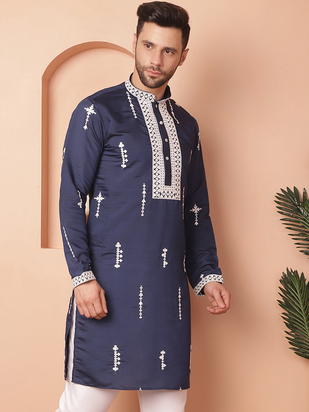 Men's Collar Chikankari Embroidered Kurtas - Taantav