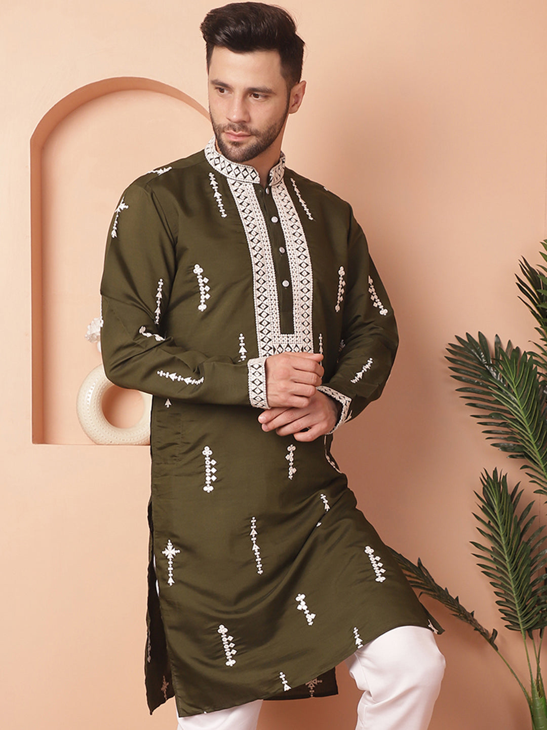 Men's Collar Chikankari Embroidered Kurtas - Taantav