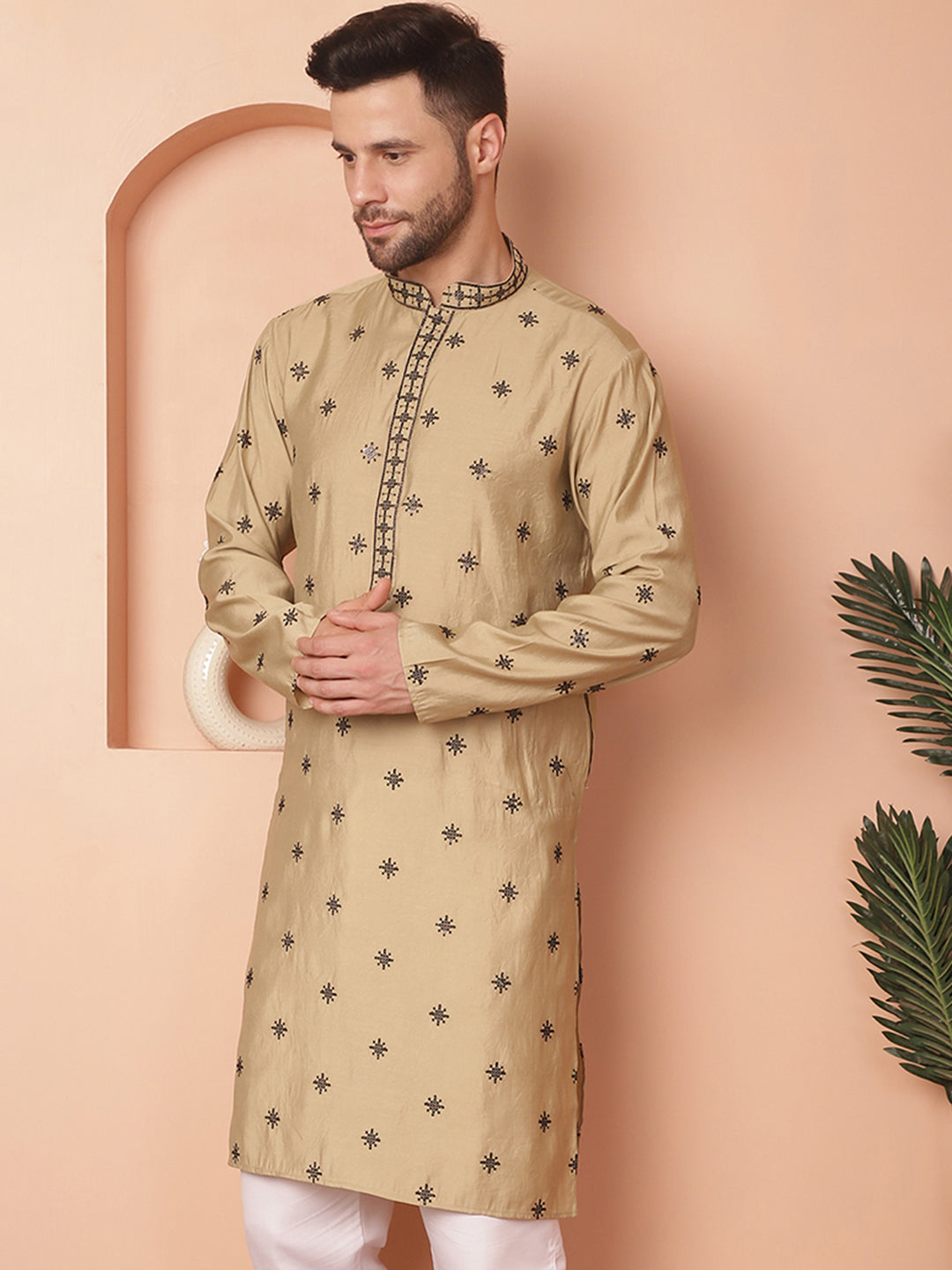 Men's Collar Chikankari Embroidered Kurtas - Taantav