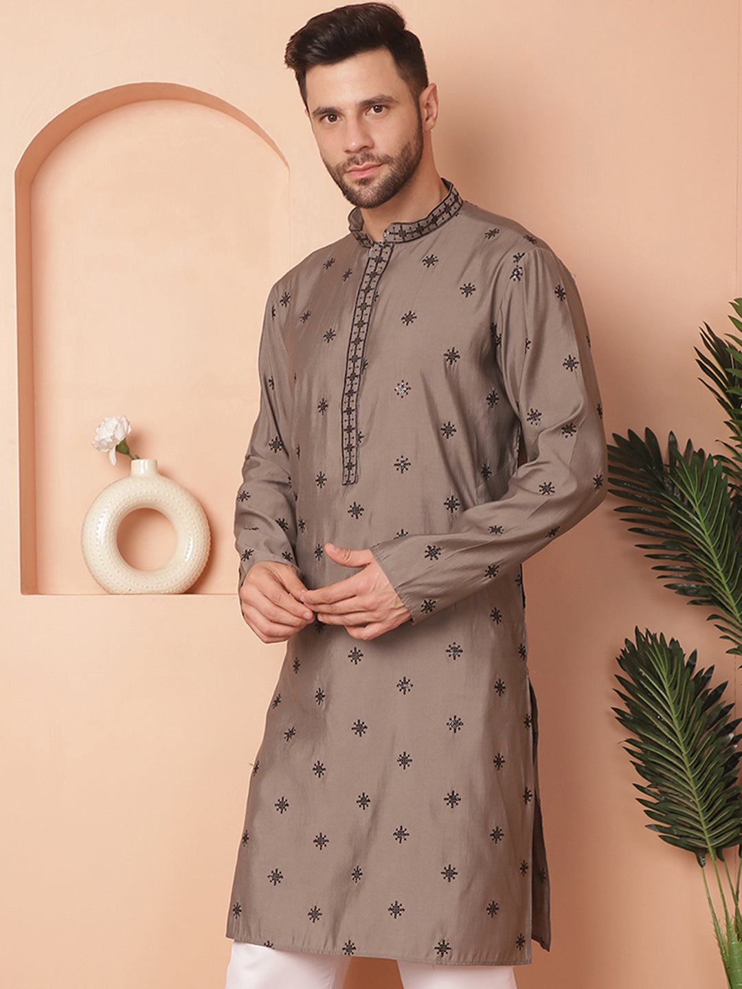 Men's Collar Chikankari Embroidered Kurtas - Taantav