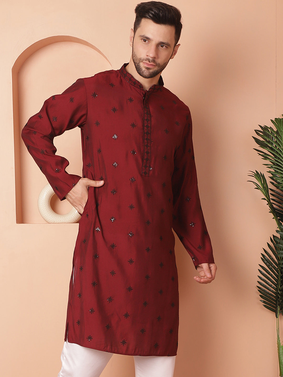 Men's Collar Chikankari Embroidered Kurtas - Taantav