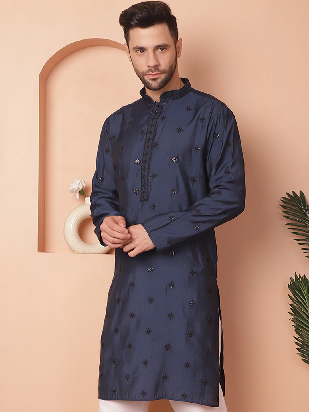 Men's Collar Chikankari Embroidered Kurtas - Taantav