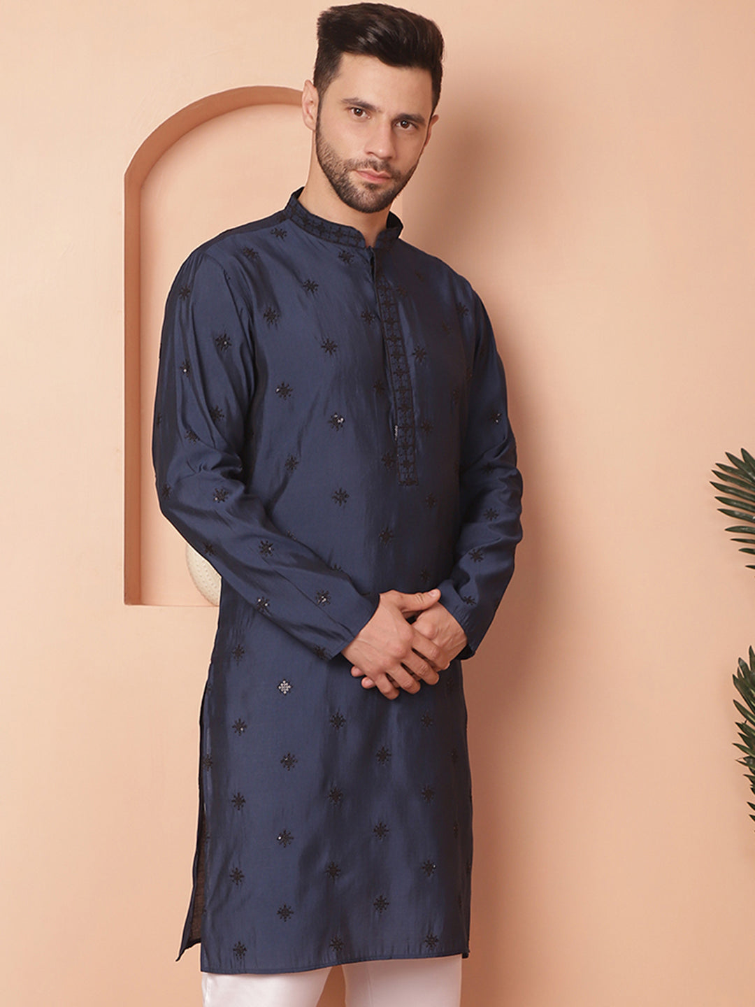 Men's Collar Chikankari Embroidered Kurtas - Taantav