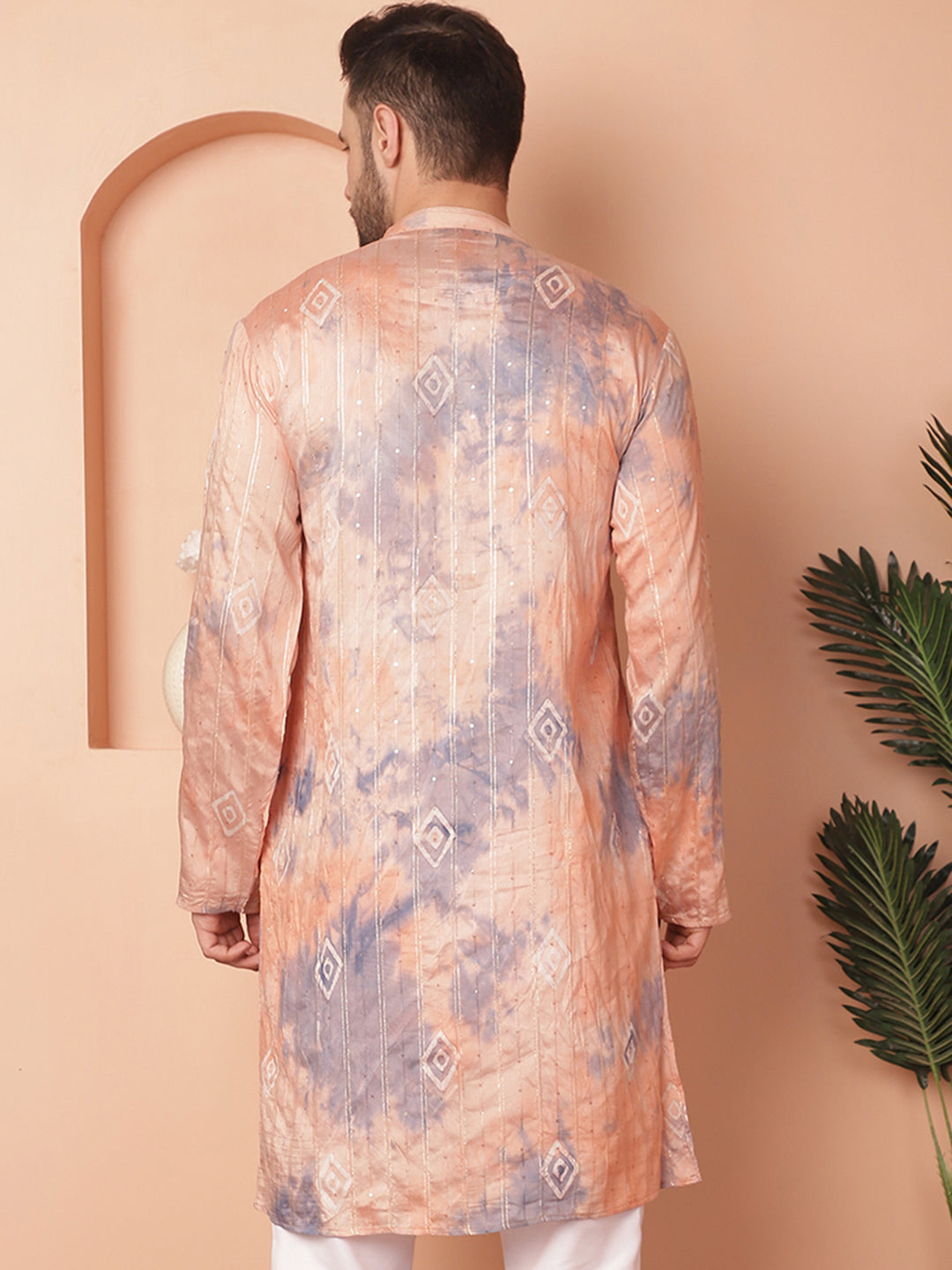 Men's Peach Tie-Dye Printed Kurtas - Taantav