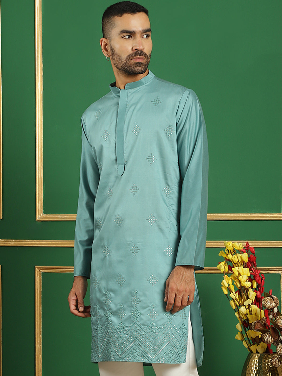 Men's Purple Embroidered and Sequence Kurtas - Taantav