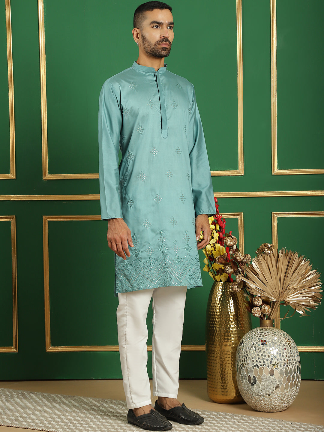 Men's Purple Embroidered and Sequence Kurtas - Taantav