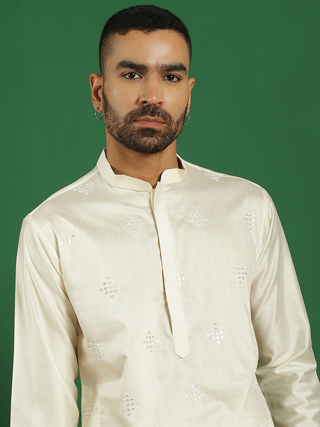 Men's Pista Green Embroidered and Sequence Kurtas - Taantav