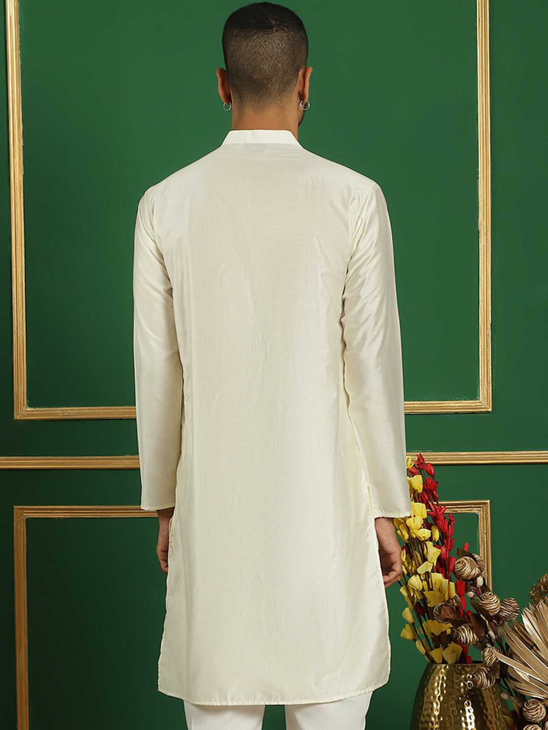 Men's Pista Green Embroidered and Sequence Kurtas - Taantav