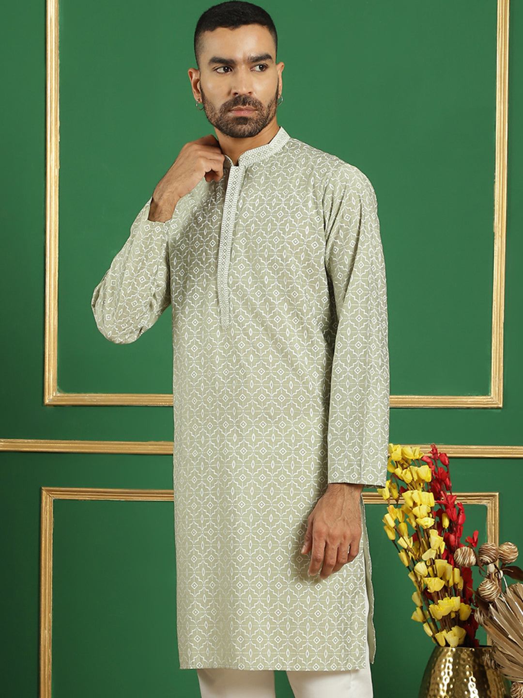 Men's Blue Embroidered and Sequence Kurtas - Taantav