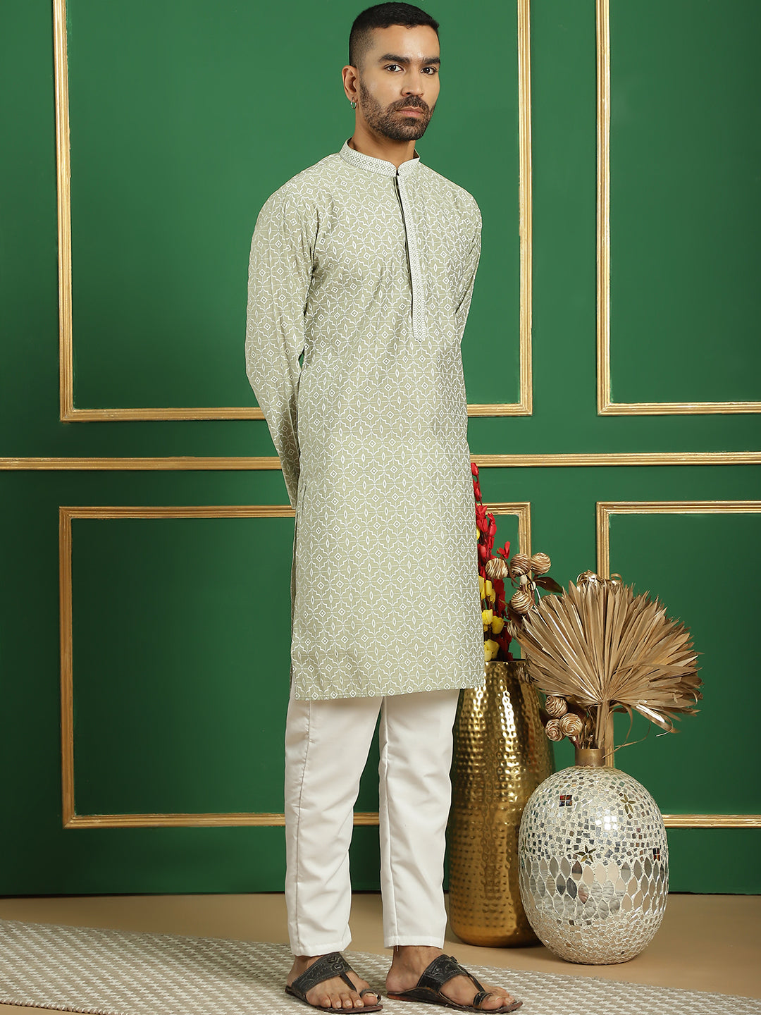 Men's Blue Embroidered and Sequence Kurtas - Taantav