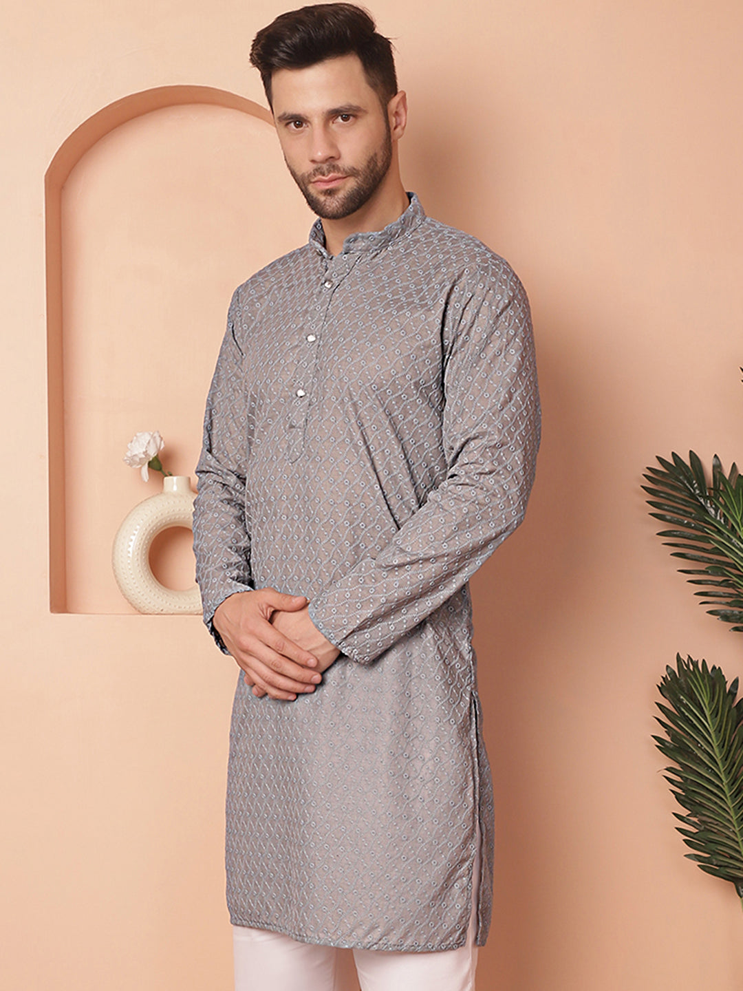 Men's Chikankari Pure Cotton Kurtas - Taantav