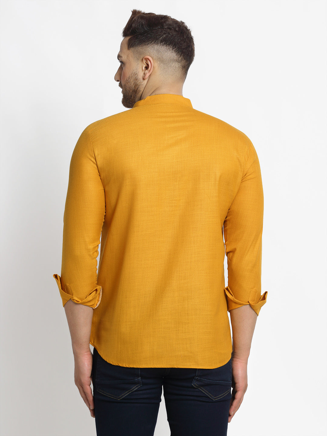 Men's Mustard Solid Cotton Short Kurta ( Ko 639 Mustard )