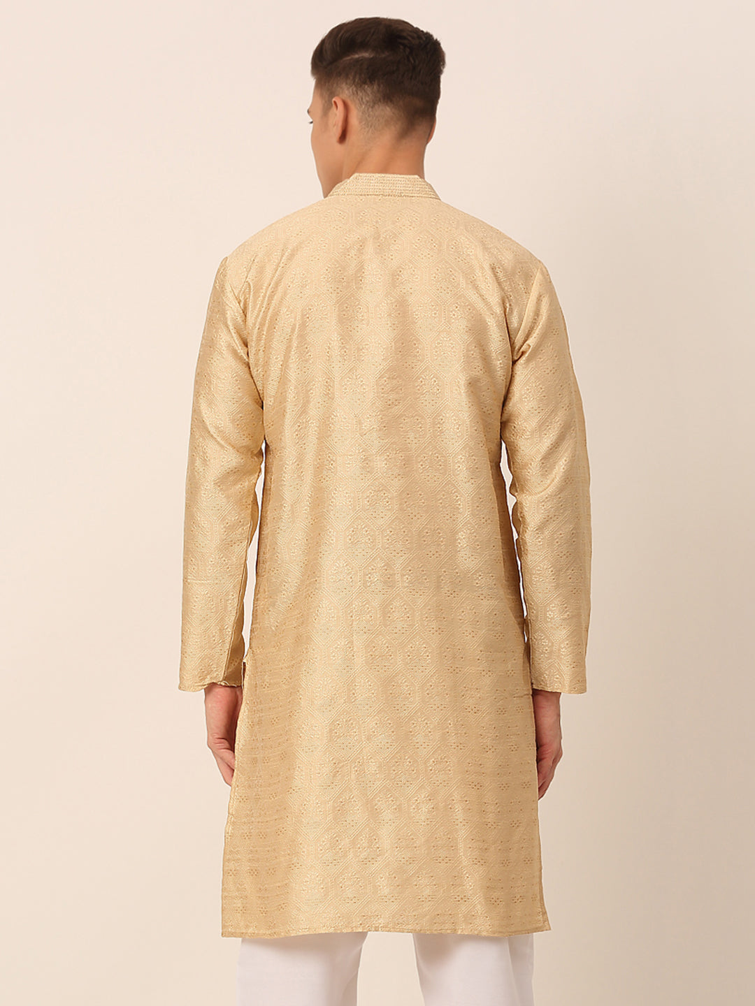 Men's Silk Blend Collar Embroidered Kurta Only ( Ko 662 Beige )