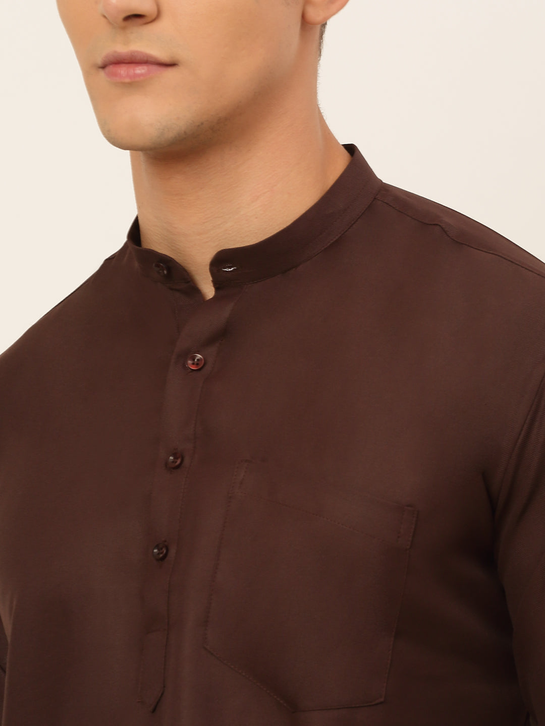 Men's Coffee Solid Cotton Short Kurta ( Ko 677 Coffee )