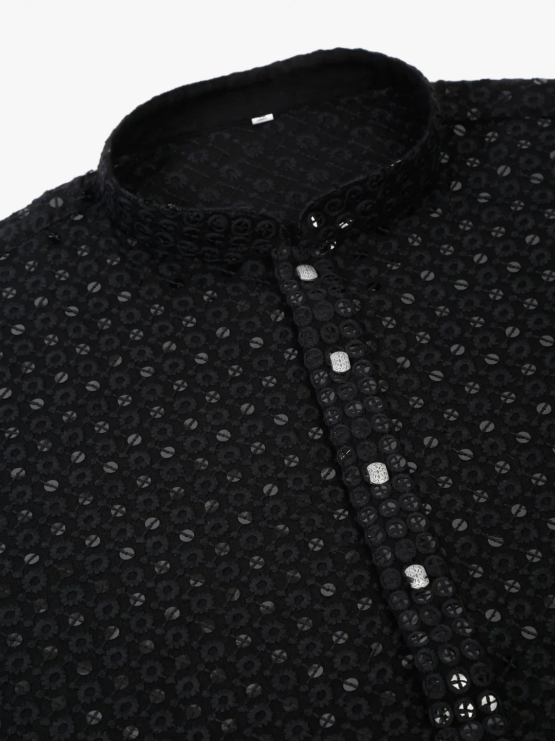 Men's Black Chikankari Embroidered and Sequence Kurta Only ( KO 678 Black )