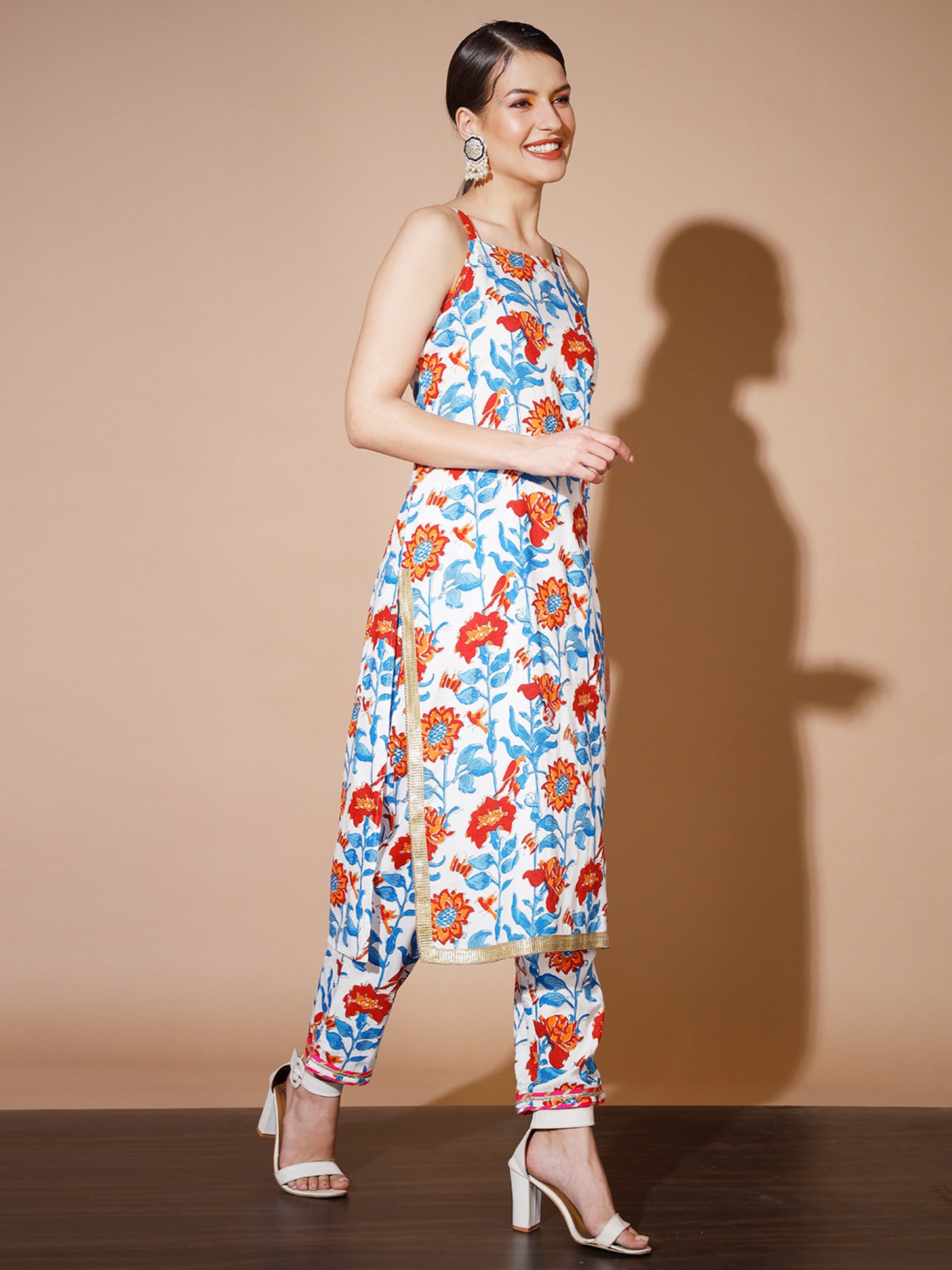 Women's Multi Printed Kurta & Trousers With Dupatta - Myshka