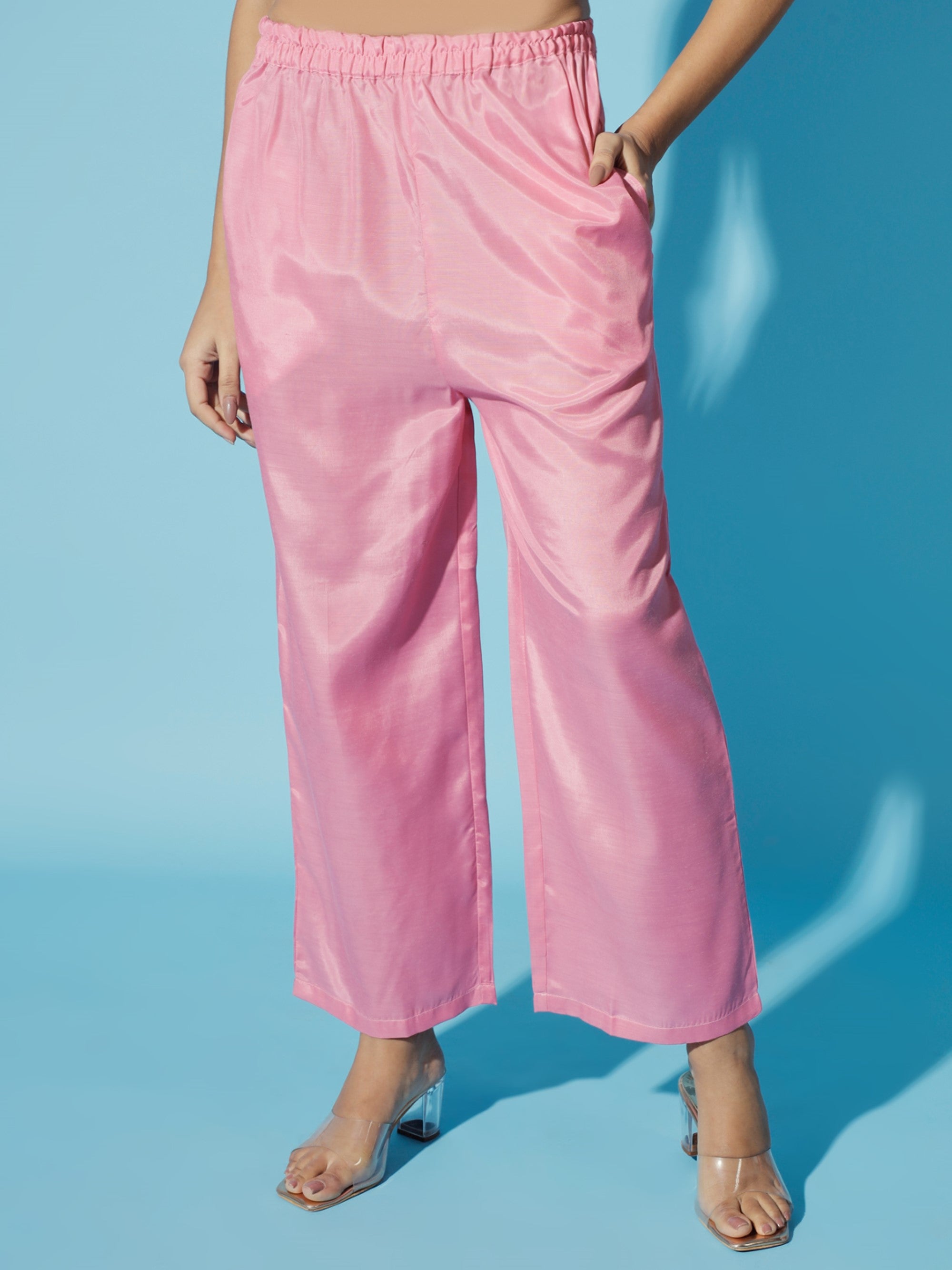 Women's Pink Printed Kurta & Trousers With Dupatta - Myshka