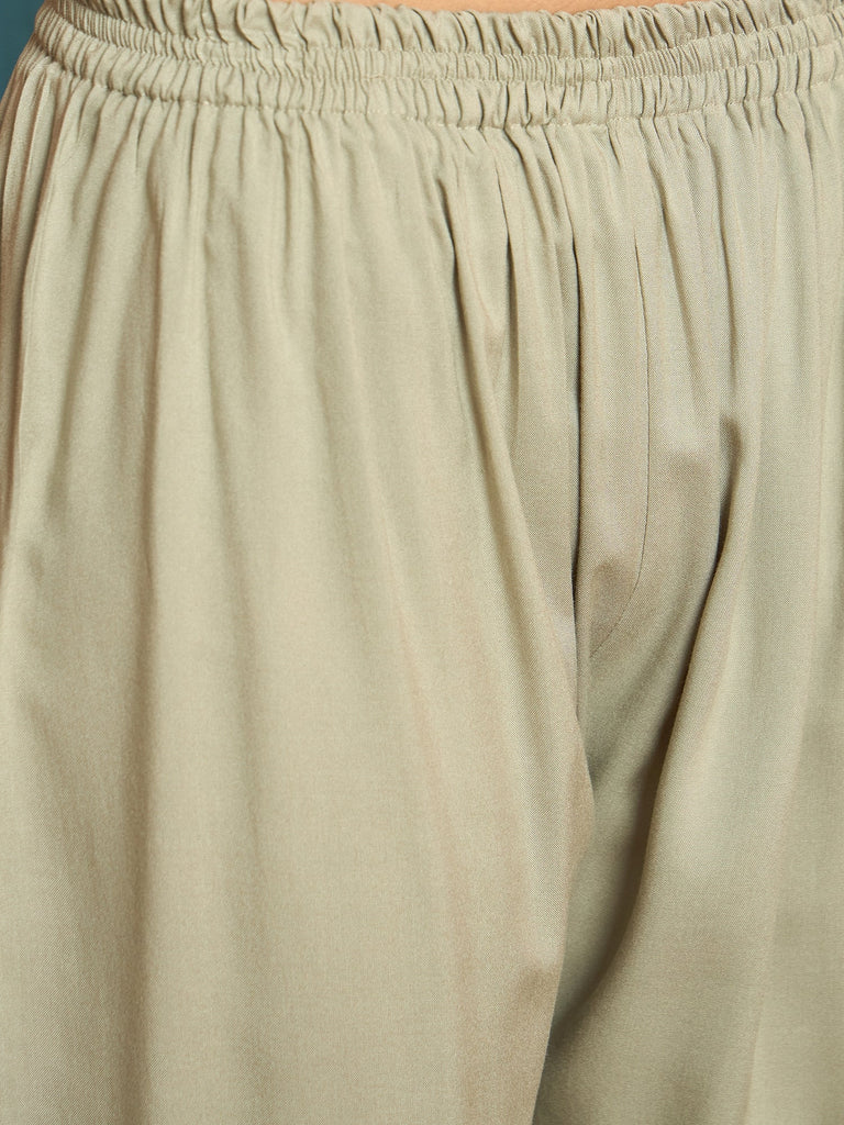 Women's Beige Solid Rayon Straight Kurta Palazzo Dupatta Set