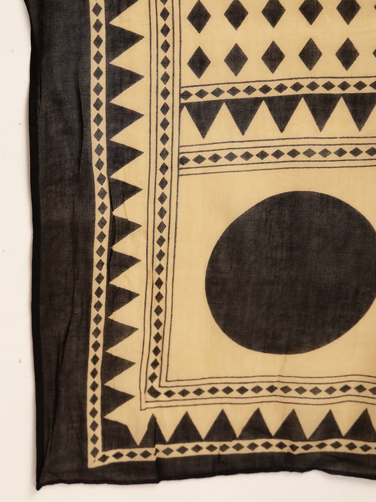 Women's Black Printed Cotton A-Line Kurta Palazzo Dupatta Set