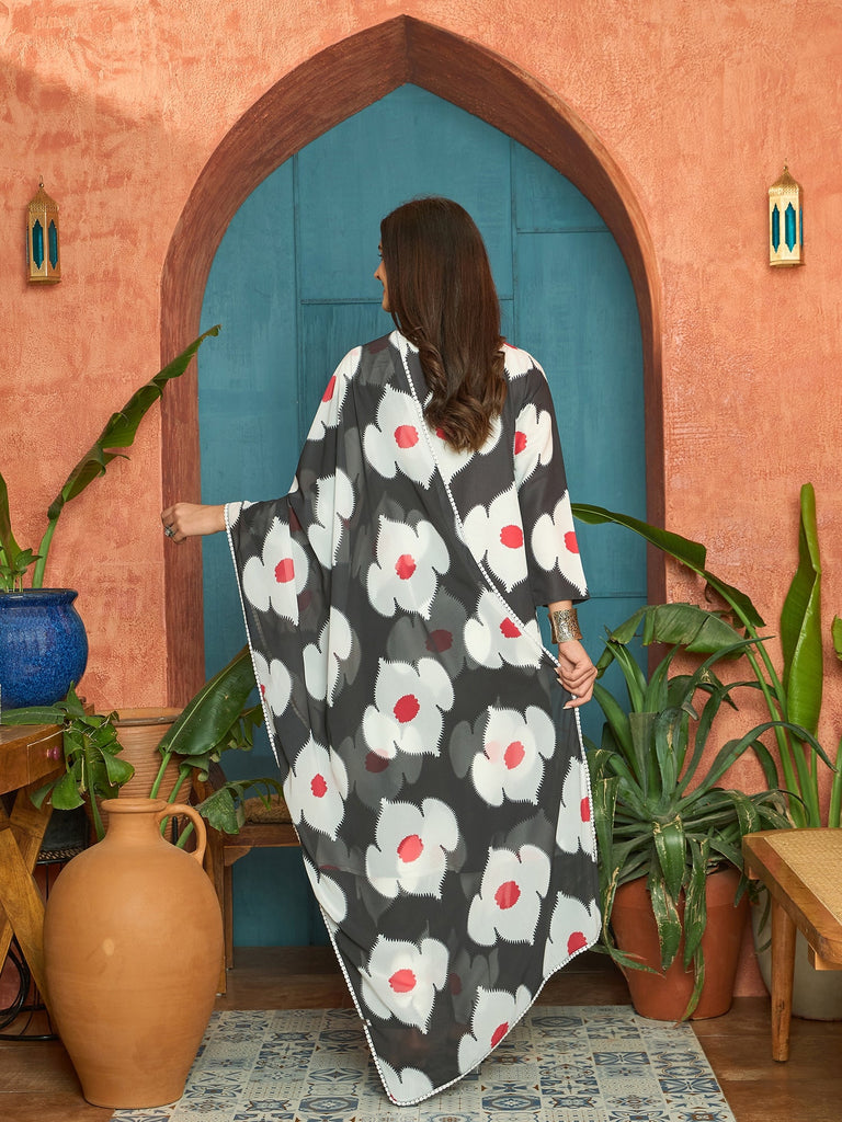 Women's Black Floral Printed Rayon A-Line Kurta Pant Dupatta Set