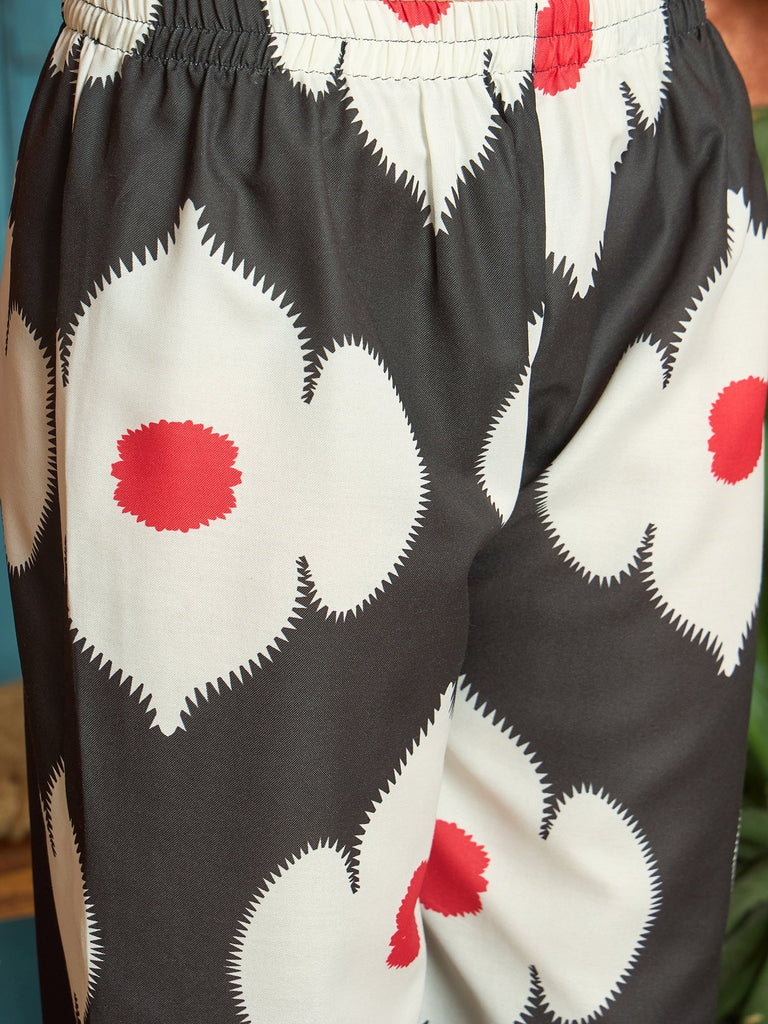 Women's Black Floral Printed Rayon A-Line Kurta Pant Dupatta Set
