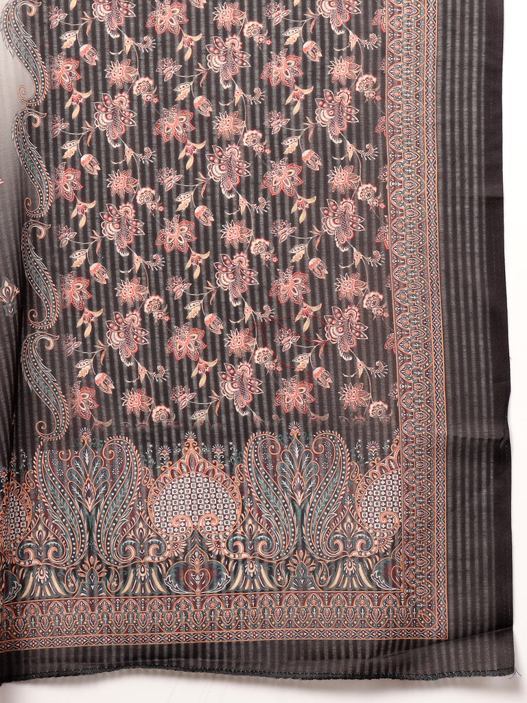 Women's Black Ethnic Printed Cotton Straight Kurta Pant Dupatta Set