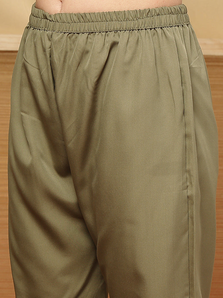 Women's Grey Floral Printed Chanderi Silk Straight Kurta Pant Dupatta Set