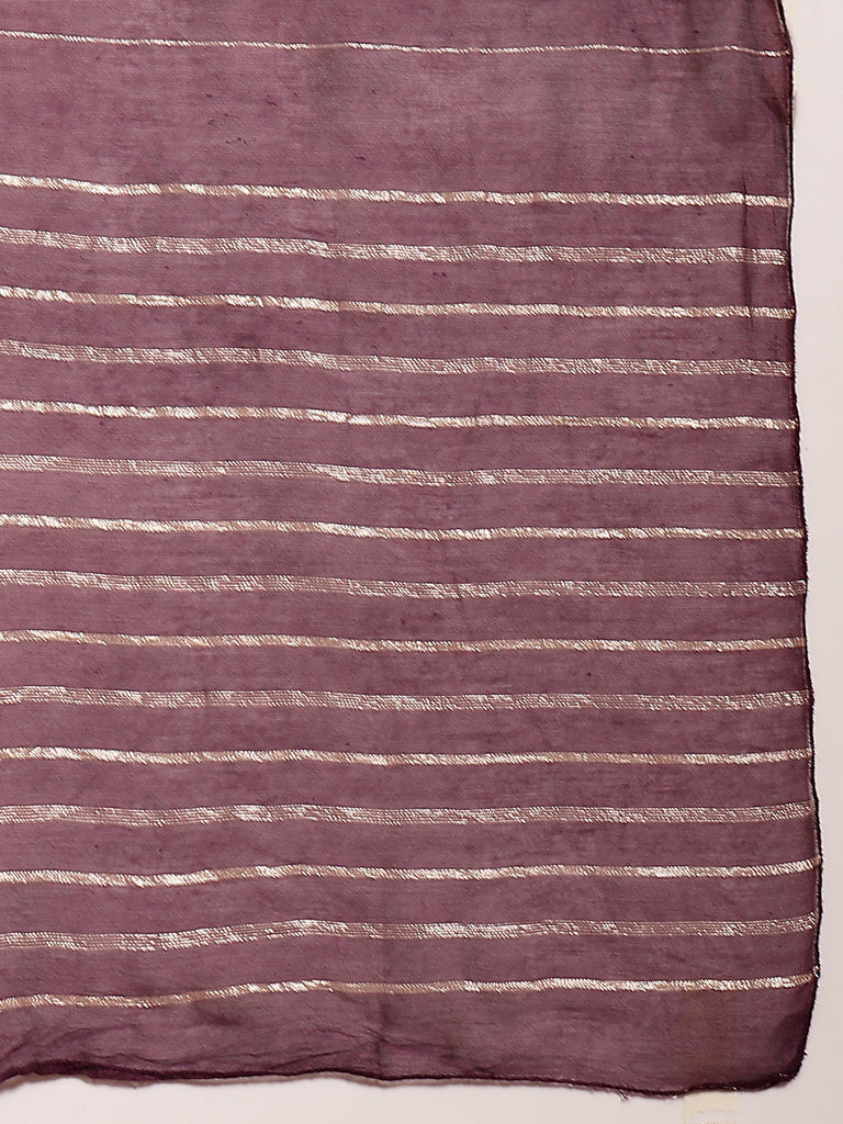 Women's Purple Solid & Embroidered Silk Blend Straight Kurta Pant Dupatta Set
