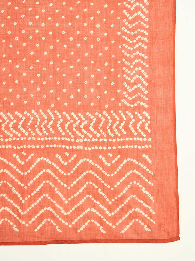 Women's Rust Bandhej Printed & Embroidered Cotton Straight Kurta Pant Dupatta Set