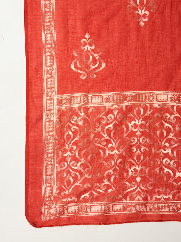 Women's Rust Printed Cotton Alia Kurta Pant Dupatta Set