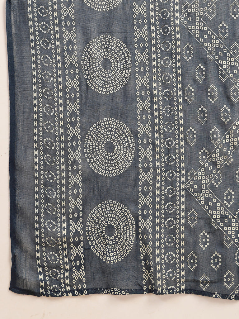 Women's Teal Solid Cotton A-Line Kurta Palazzo Dupatta Set