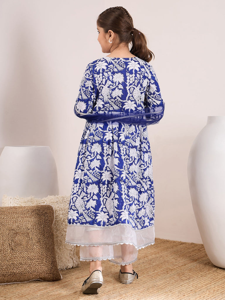 Girls Ethnic Motifs Printed Regular Gotta Patti Cotton Kurta With Palazzos & With Dupatta